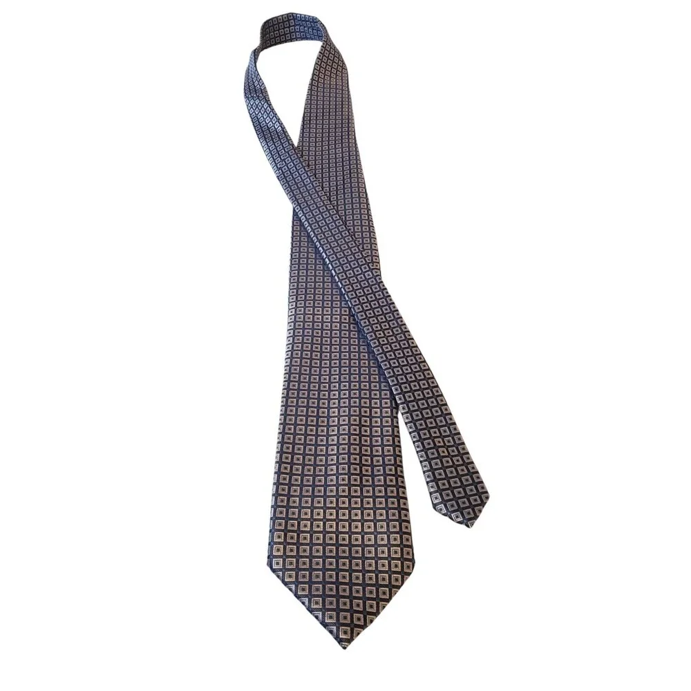 Bergamo New York Luxury Neck Tie Geometric Gray Blue Pointed Casual Business Men